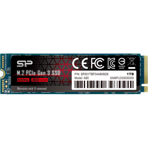 Твердотельный диск 1TB Silicon Power A80, M.2 2280, PCI-E 3x4, [R/W - 3200/3000 MB/s]